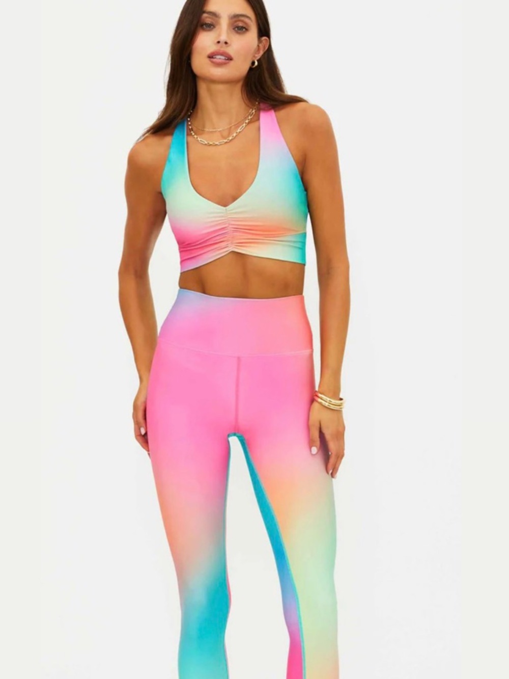 Beach Riot Pastel Ombre High-Waist Leggings in Pink & Aqua - Picture 2 of 2